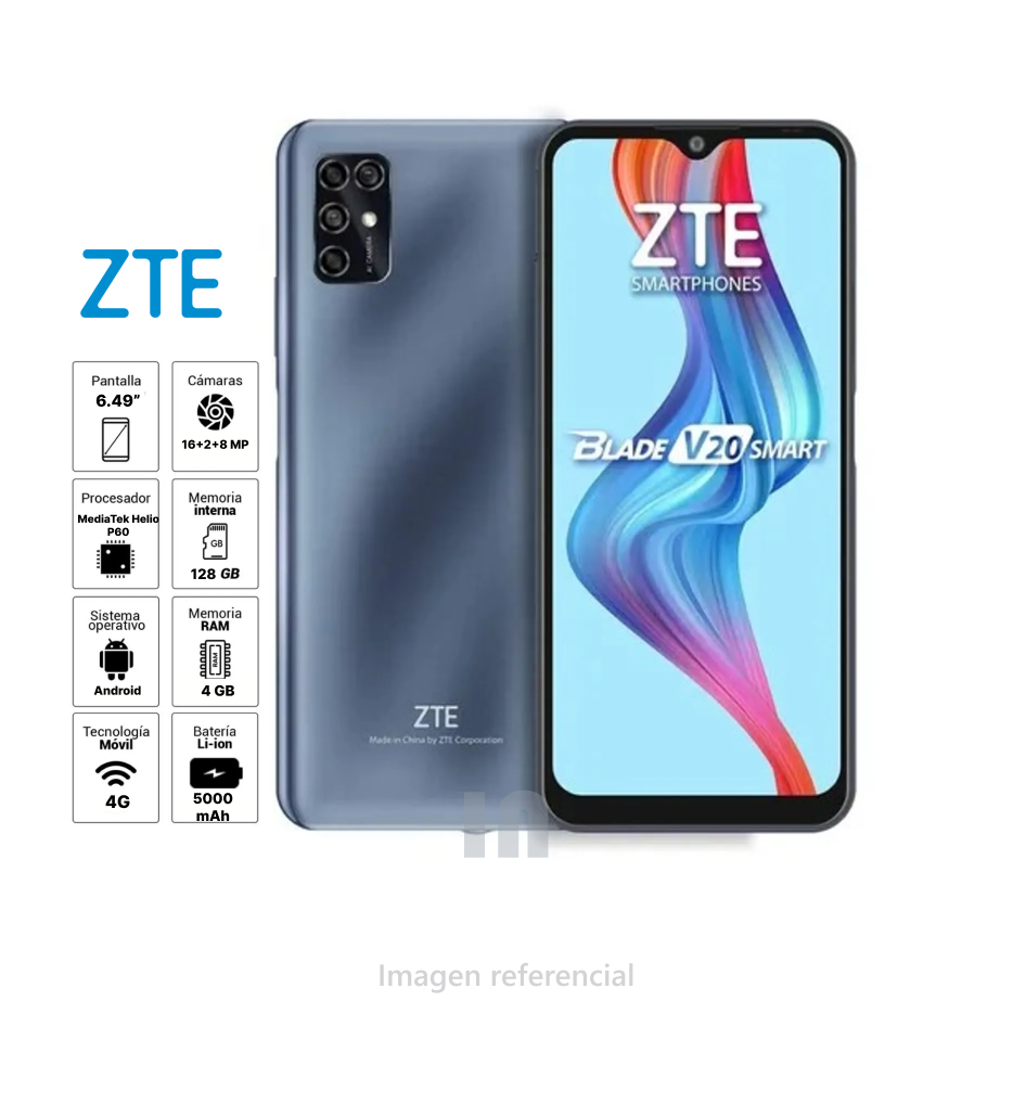 ZTE Blade V20 Smart, Pantalla HD 6.49", Helio P60, 4GB RAM, 128GB, Triple Cámara 16MP, Batería 5000 mAh