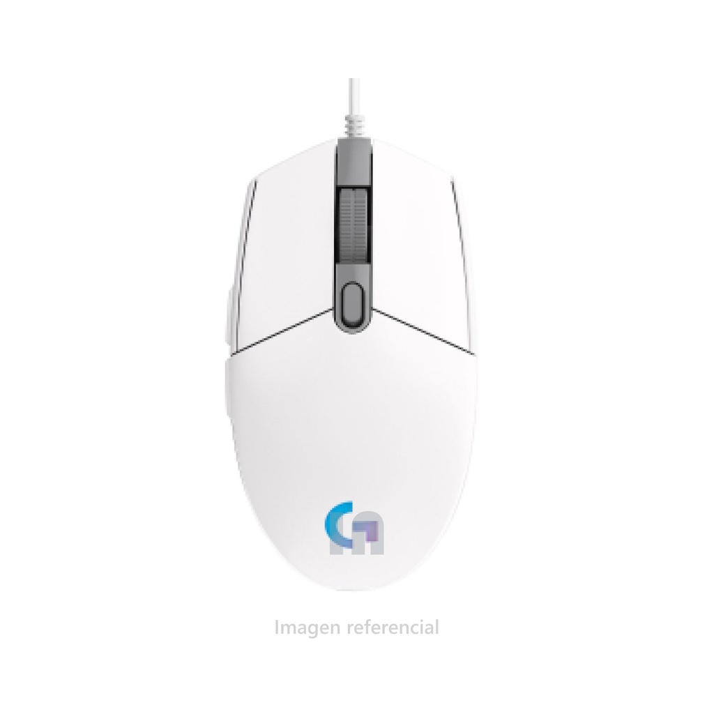 GAMING MOUSE G203 LIGHTSYNC, Formato de datos USB- 16 bits/eje VELOCIDAD 1.000 Hz (1 ms), Microprocesador ARM de 32 bits, Iluminación RGB LIGHTSYNC, Resolución 200 ? 8.000 dpi. COLOR BLANCO.