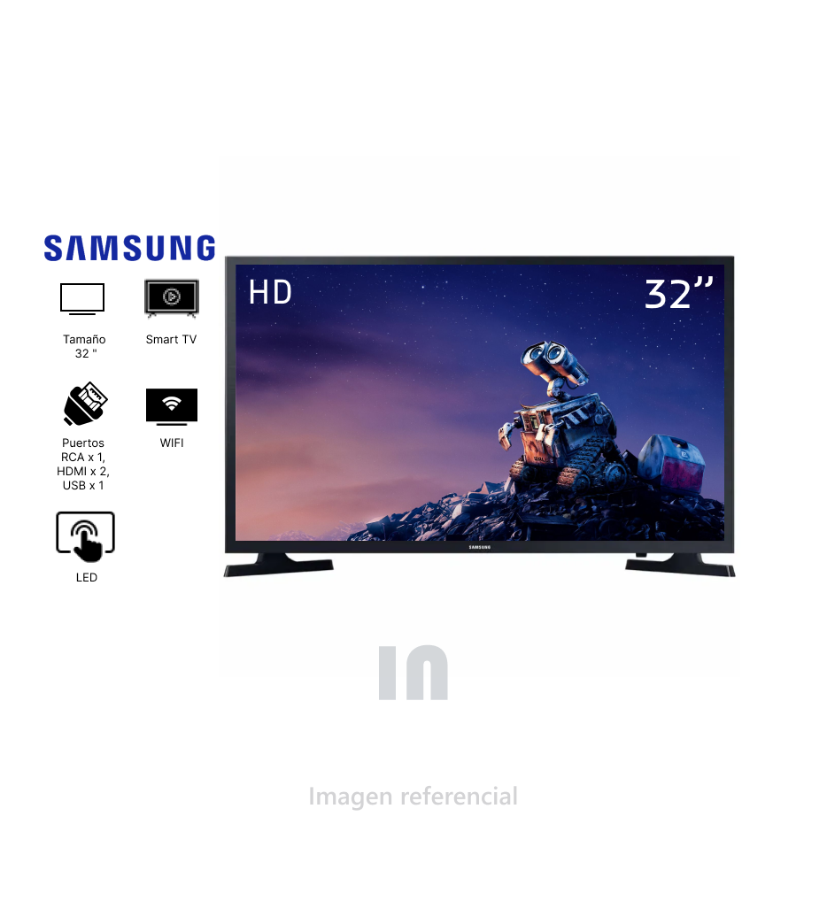 SMART TV LED SAMSUNG UN32T4300AG 32", PANTALLA DE 60Hz, CON HDR, AUDIO DOBLY DIGITAL PLUS, WIFI Y ETHERNET.