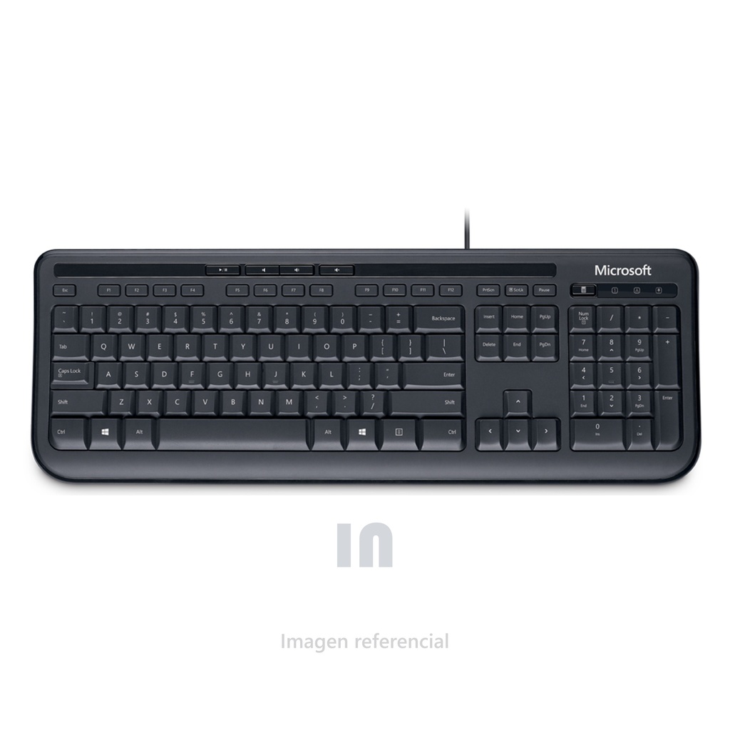 TECLADO MICROSOFT WIRED 600, USB, ESPAÑOL, NEGRO,MULTIMEDIA, ANTIDERRAME.