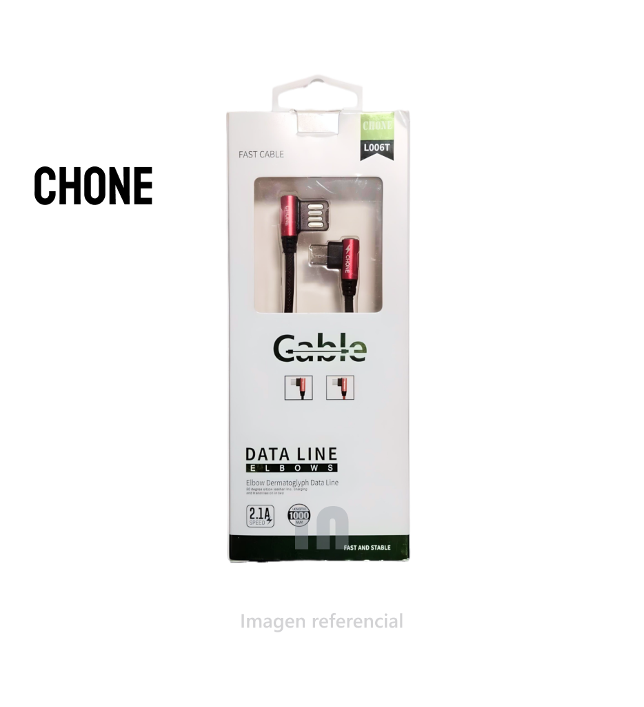 CABLE DE DATOS CHONE L006T MICRO USB DE DOBLE CODO CON RECUBRIMIENTO DE NYLON PARA CARGADOR DE ANDROID TYPE-C.