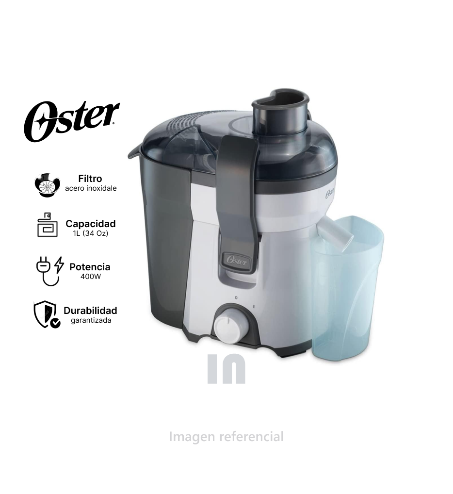 EXTRACTOR DE JUGOS OSTER FPSTJE316W-051 0.5L GRIS, 400W DE POTENCIA, CAPACIDAD 500ML, JARRA CON CAPACIDAD DE 500mL, ENVASE PARA LA PULPA CON CAPACIDAD DE 1LITRO.