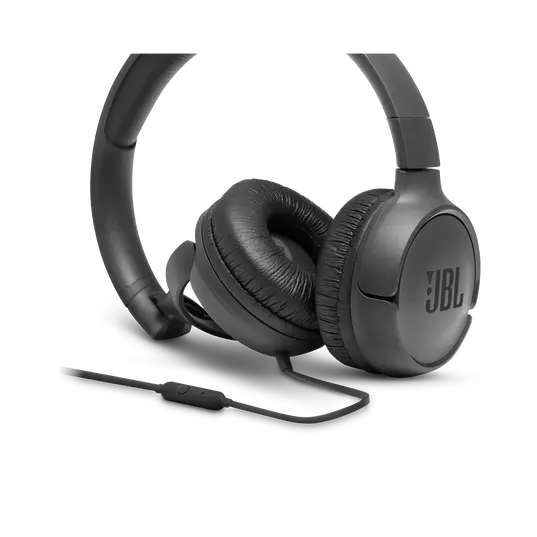 AURICULARES JBL T500, CON DIADEMA, DISEÑO LIGERO Y FLEXIBLE, CABLE PLANO ANTIENRREDO, SONIDO JBL PURE BASS, CON MICROFONO, NEGRO.