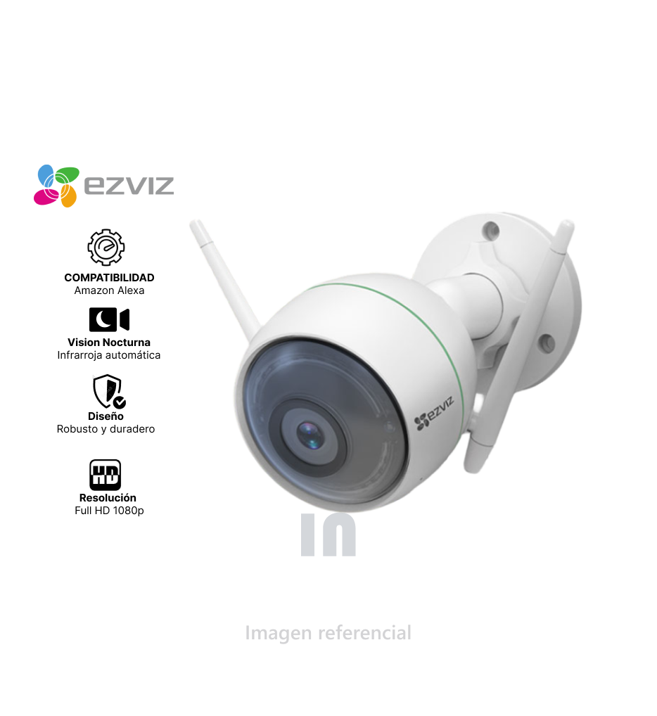 Cámara de Seguridad EZVIZ C3WN 1080p – Wi-Fi 2.4GHz | Visión Nocturna | IP66 | Alexa