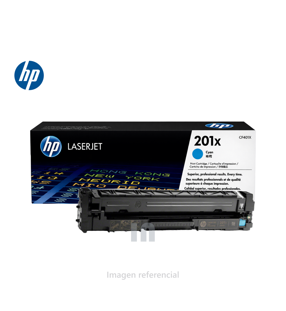 Tóner HP LaserJet 201X CF401X, Cartucho Cyan de Alto Rendimiento para Impresoras HP M252 / M277, Rendimiento 2,300 Páginas