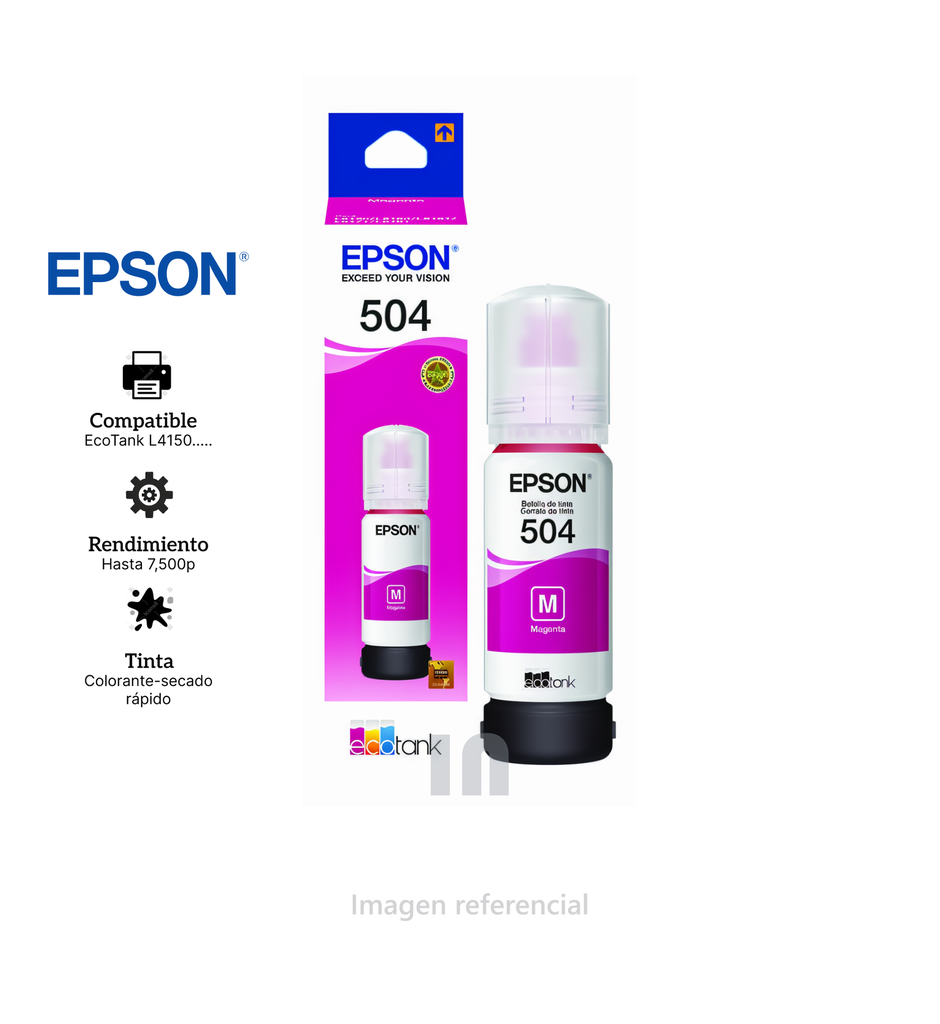 Botella de Tinta Epson 504 Magenta T504320-AL –70ml.