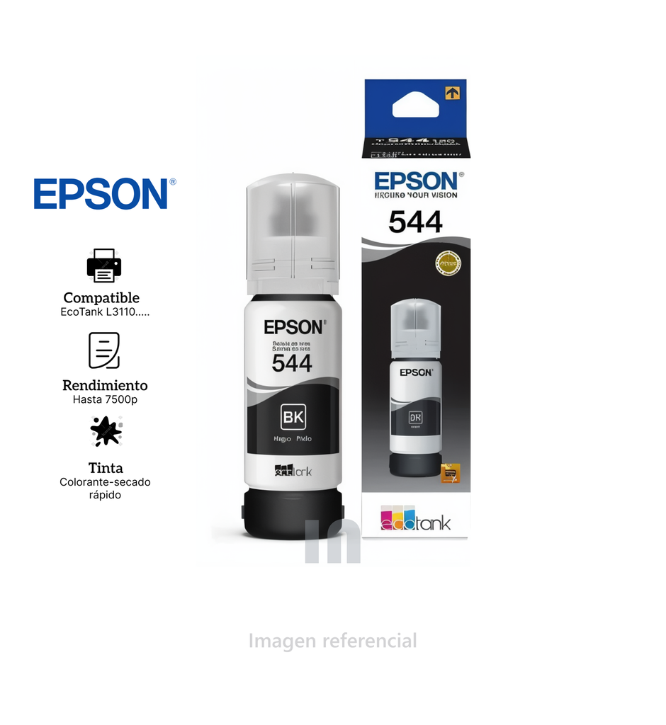 Botella de Tinta Epson 544 Negro T544120-AL, 65 ml, para impresoras Epson EcoTank