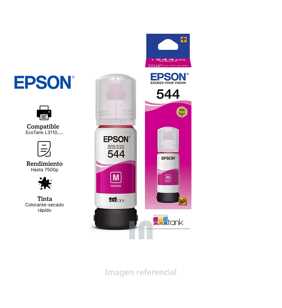 BOTELLA DE TINTA EPSON 544 MAGENTA, T544320, 65ML, PARA IMPRESORAS EPSON L3110.
