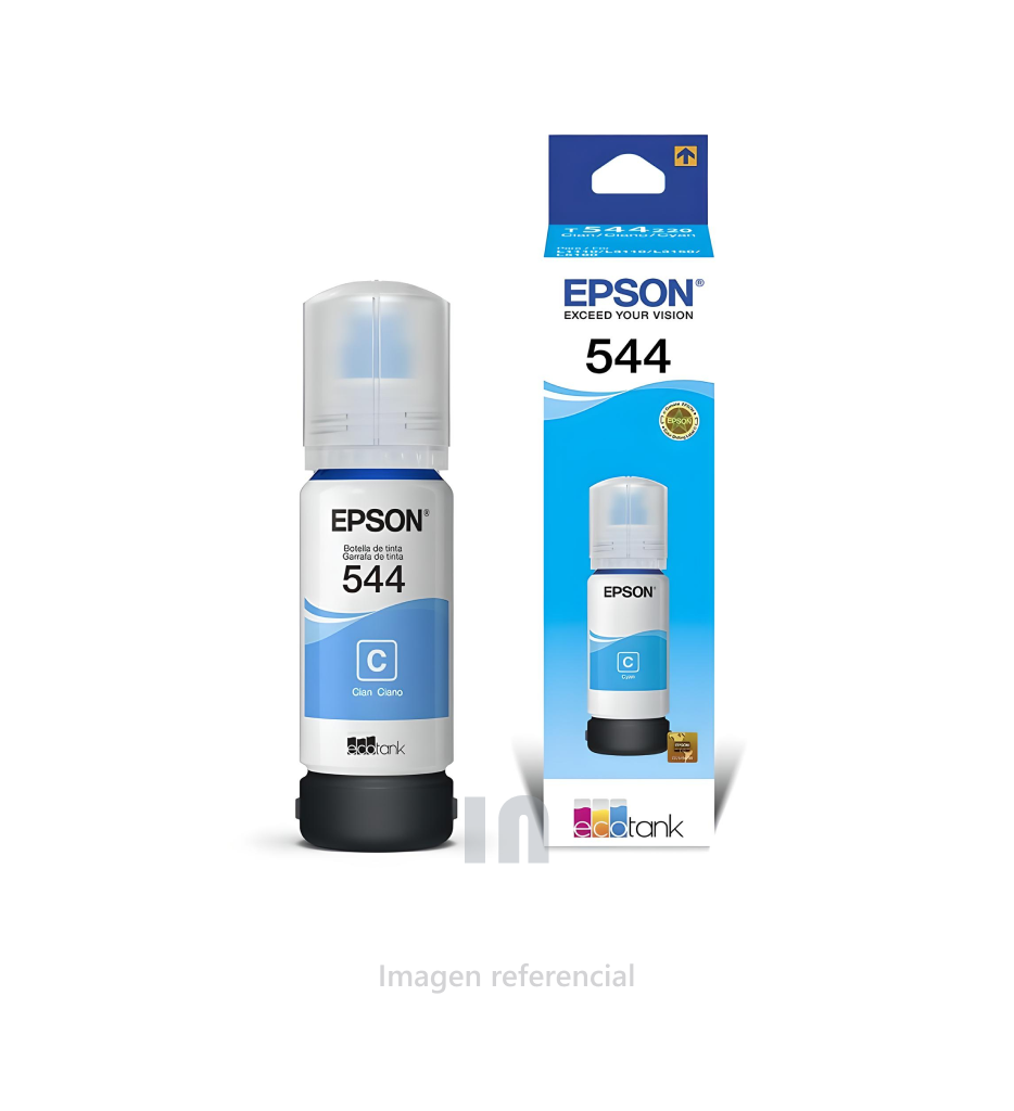 Botella de Tinta Epson 544 Cyan T544220-AL - 65 ml | Compatible con impresoras L1110, L1210, L1250, L3110, L3150, L3160, L3210, L3250, L3251, L3260, L3560, L5190, L5290, L5590.