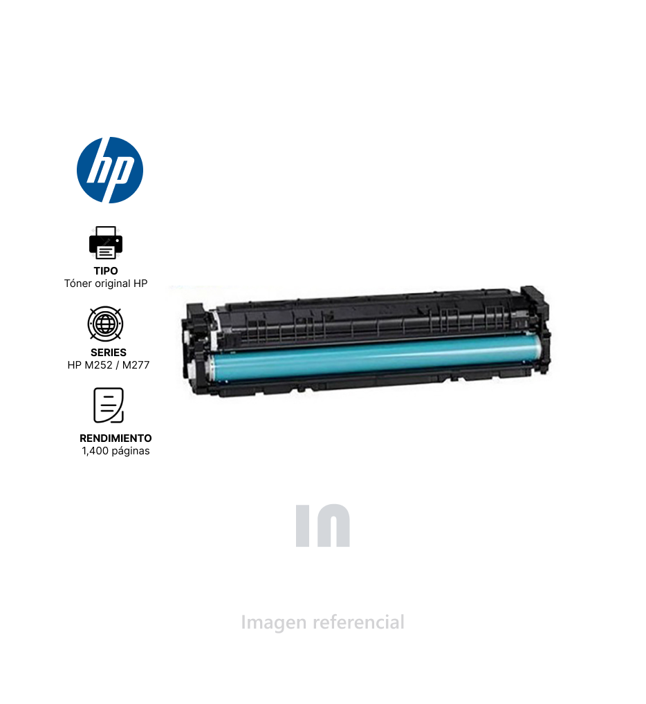 Tóner HP LaserJet 201A CF401A, Cartucho Cyan para Impresoras HP M252 / M277, Rendimiento 1,400 Páginas