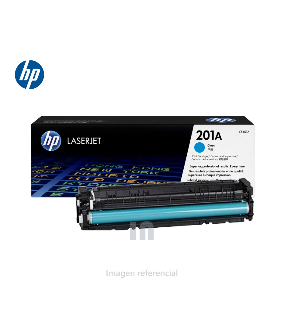 Tóner HP LaserJet 201A CF401A, Cartucho Cyan para Impresoras HP M252 / M277, Rendimiento 1,400 Páginas