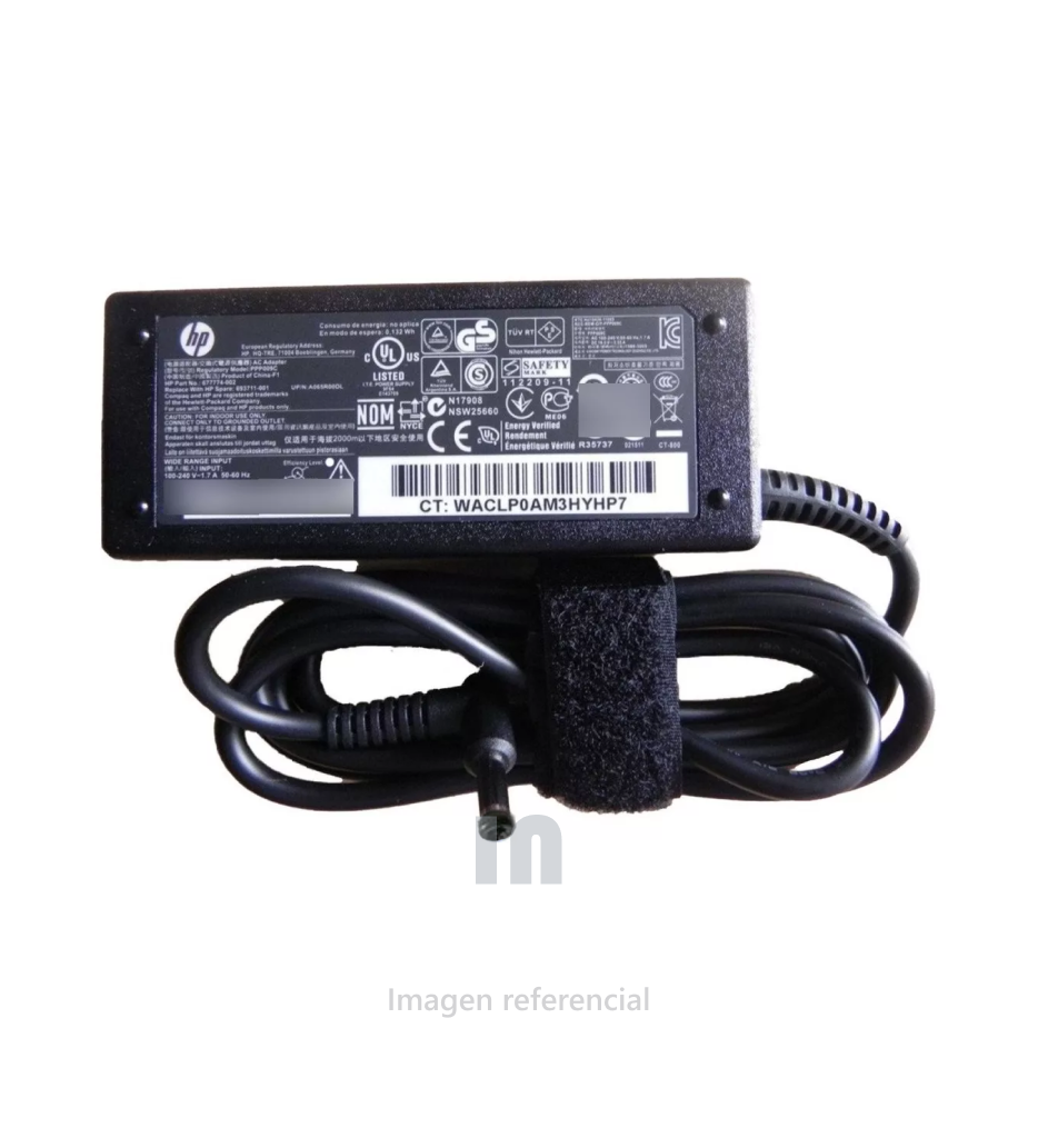 CARGADOR HP 19.5V 3.33A 65W PUNTA NEGRA DELGADA.