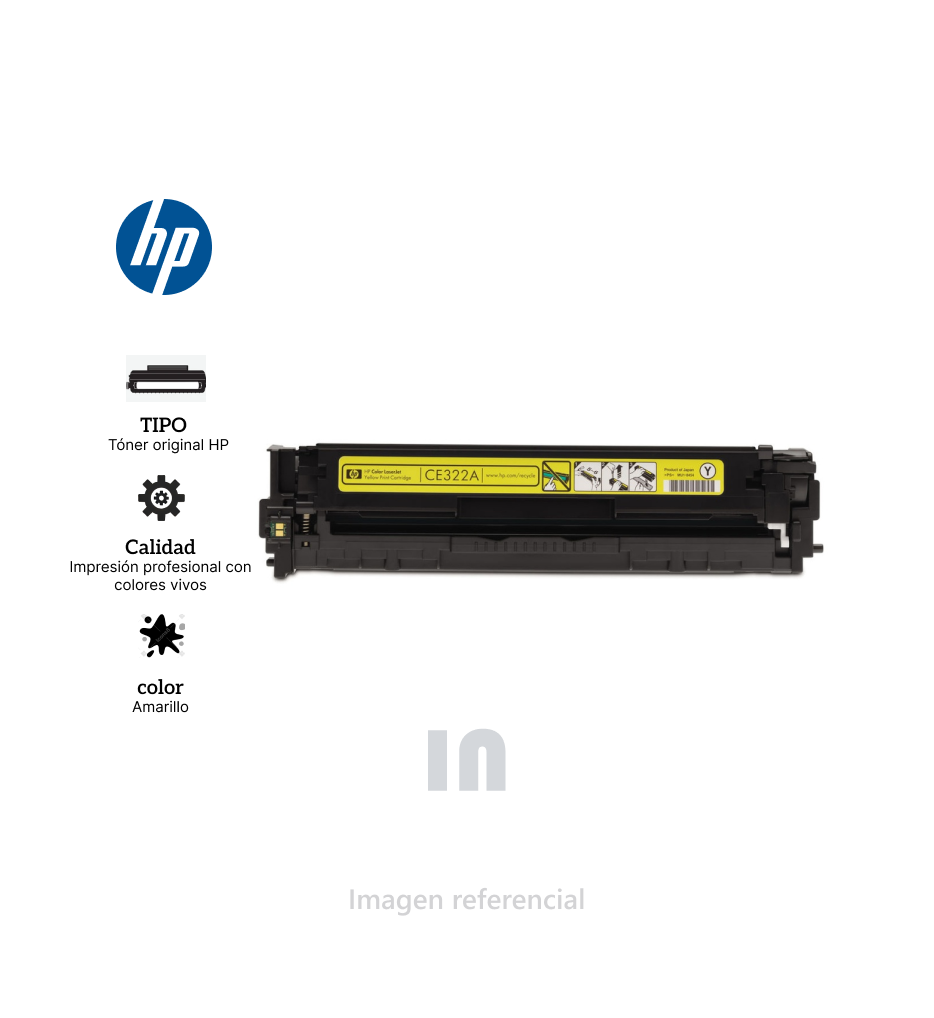 Tóner HP LaserJet 128A CE322A, Cartucho Amarillo para Impresoras HP CM1415 / CP1525, Rendimiento 1,300 Páginas