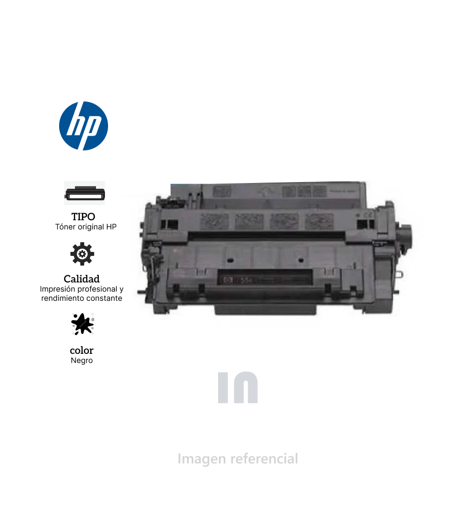 Tóner HP LaserJet CE255A, Cartucho Negro para Impresora HP P3015, Rendimiento 6,000 Páginas