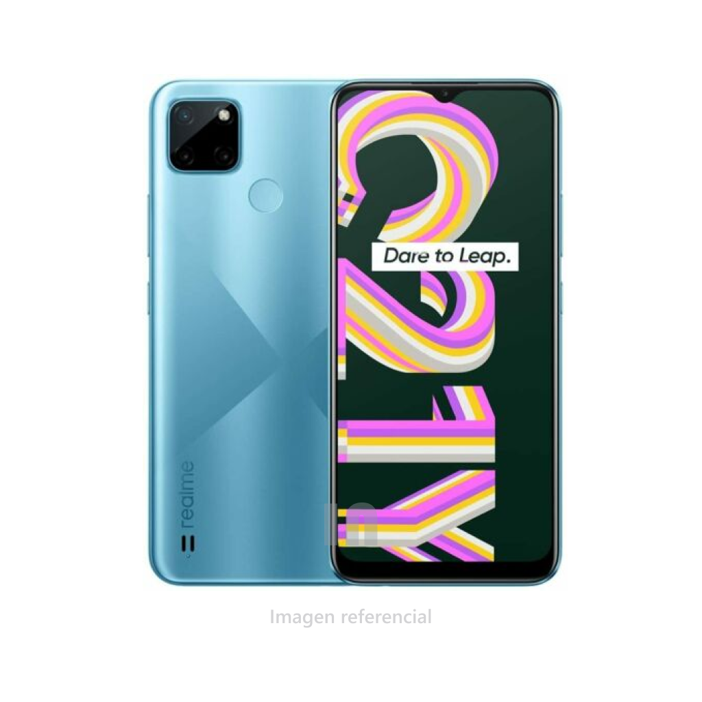 Smartphone realme c21-y (RMX3263), pantalla de 6.5 pulg, procesador Unisoc T610 Octa-core 1.8 Ghz, memoria ram de 4gb, rom de 64gb, camara posterior de 13mp, 13mp, 2mp, frontal de 5mp, bateria de 5000 mah, cross blue.