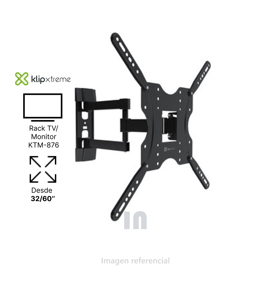 Soporte TV Klip Xtreme KTM-876, 32"-60", Giro 90°, 30kg, Negro
