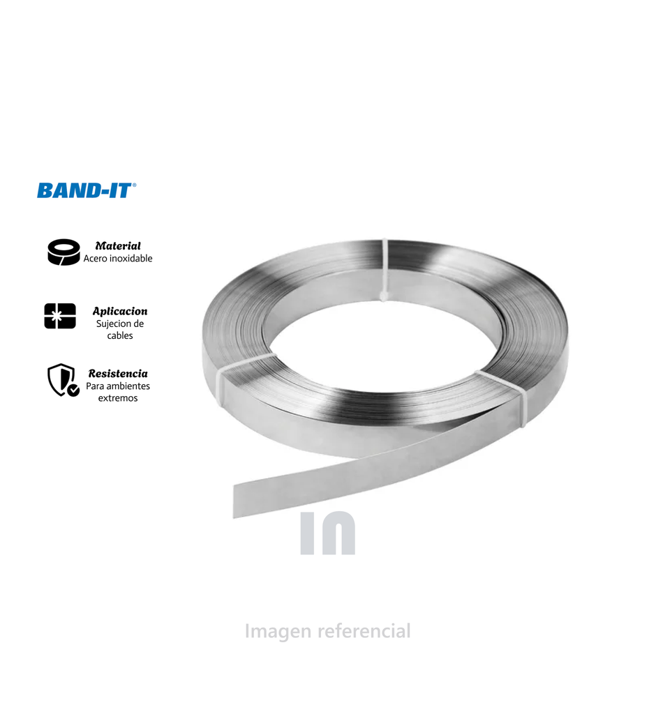 CINTA BAND-IT FLEJE DE ACERO INOX 201 stainless steel 3/4 x 0.30 por metro