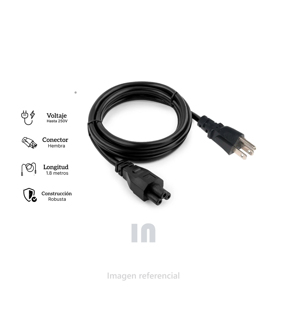 CABLE DE PODER ORIGINAL NEGRO DE 1.8M, 3 X 2.5A, CONECTOR HEMBRA TIPO C5.