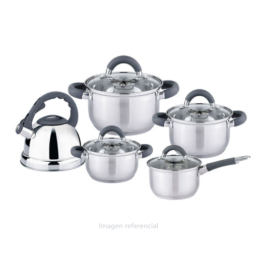 Juego de Ollas Facusa Minerva – Set de 10 Piezas en Acero Inoxidable con Tapas de Vidrio