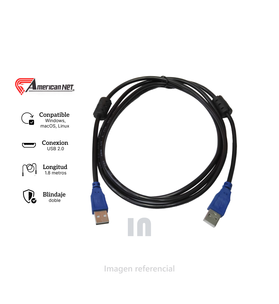 CABLE USB 2.0 PARA IMPRESORA 1.8 METROS, NEGRO.