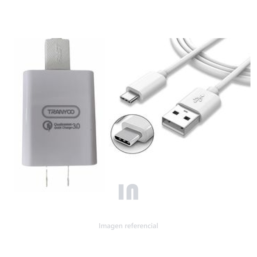 CARGADOR TRANYOO T-P20 C, CABLE DE DATOS USB C A USB C, CARGADOR DE PARED, 3 A, 20W, COLOR BLANCO.
