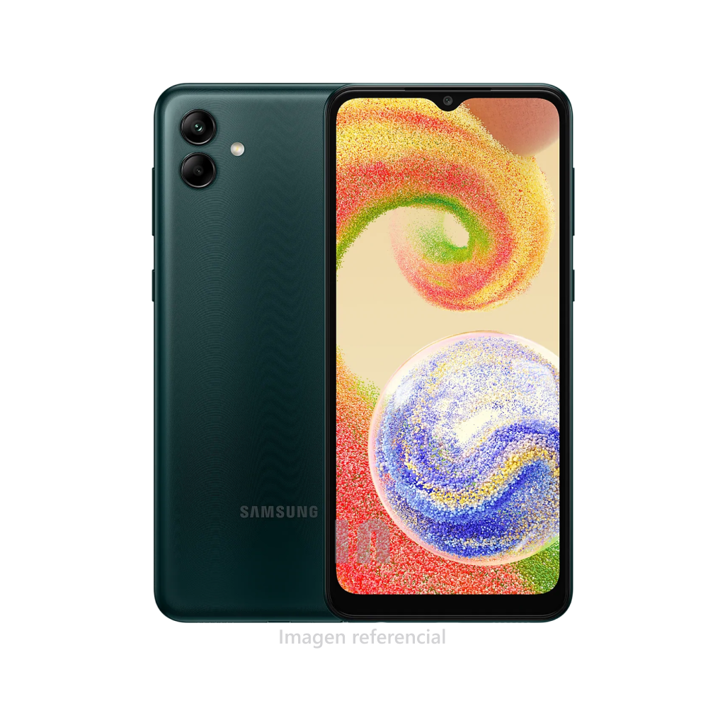 Smartphone Samsung Galaxy A04 (SM-A045M/DS), pantalla de 6.5 pulg, procesador MediaTek Helio G35 MT6765G octa core, memoria ram de4gb, rom de 128gb, cámara posterior de 50mp, 2mp, frontal de 5mp, batería de 5000 mAh, negro.
