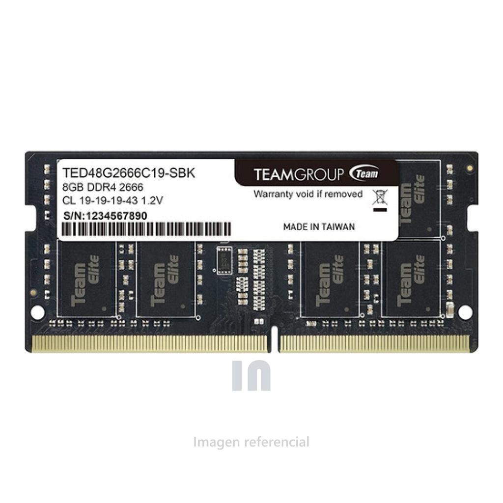 MEMORIA RAM, TEAMGROUP ELITE, 8GB, DDR4, SO-DIMM, 2666 MHZ, 1.2V, CL 19-19-19-43.