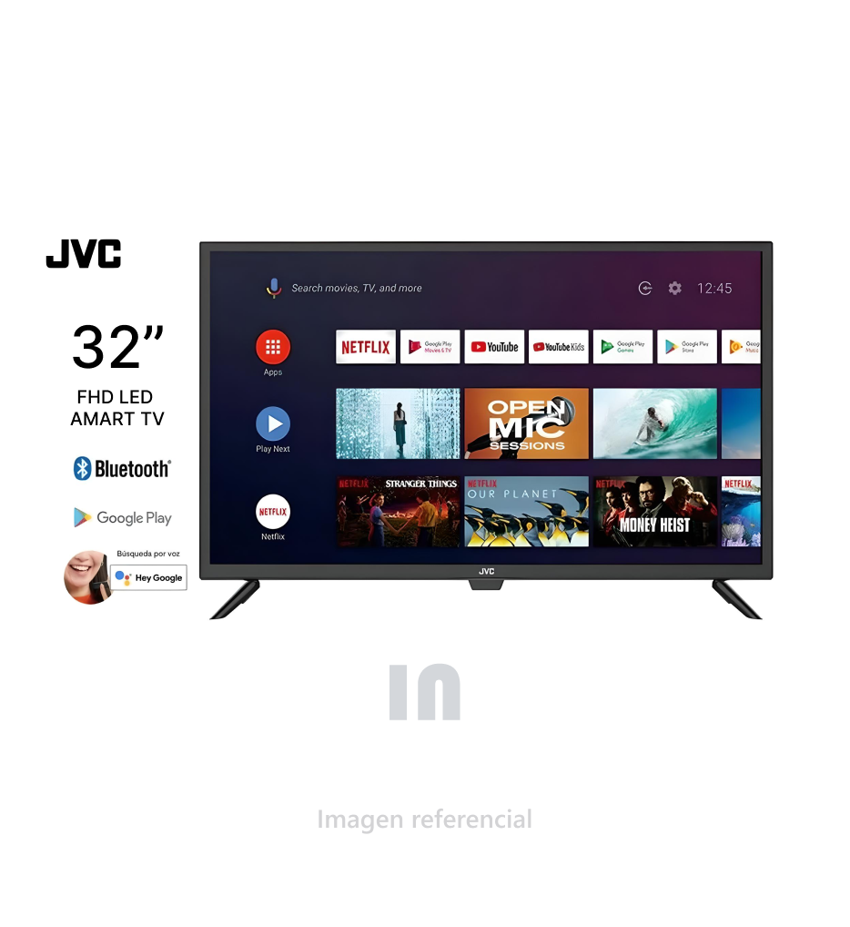 TELEVISOR LED SMART HD LED 32", JVC LT-32KB208, INCLUYE RACK MÓVIL JP1342-01, NEGRO, CONEXIÓN WI FI.