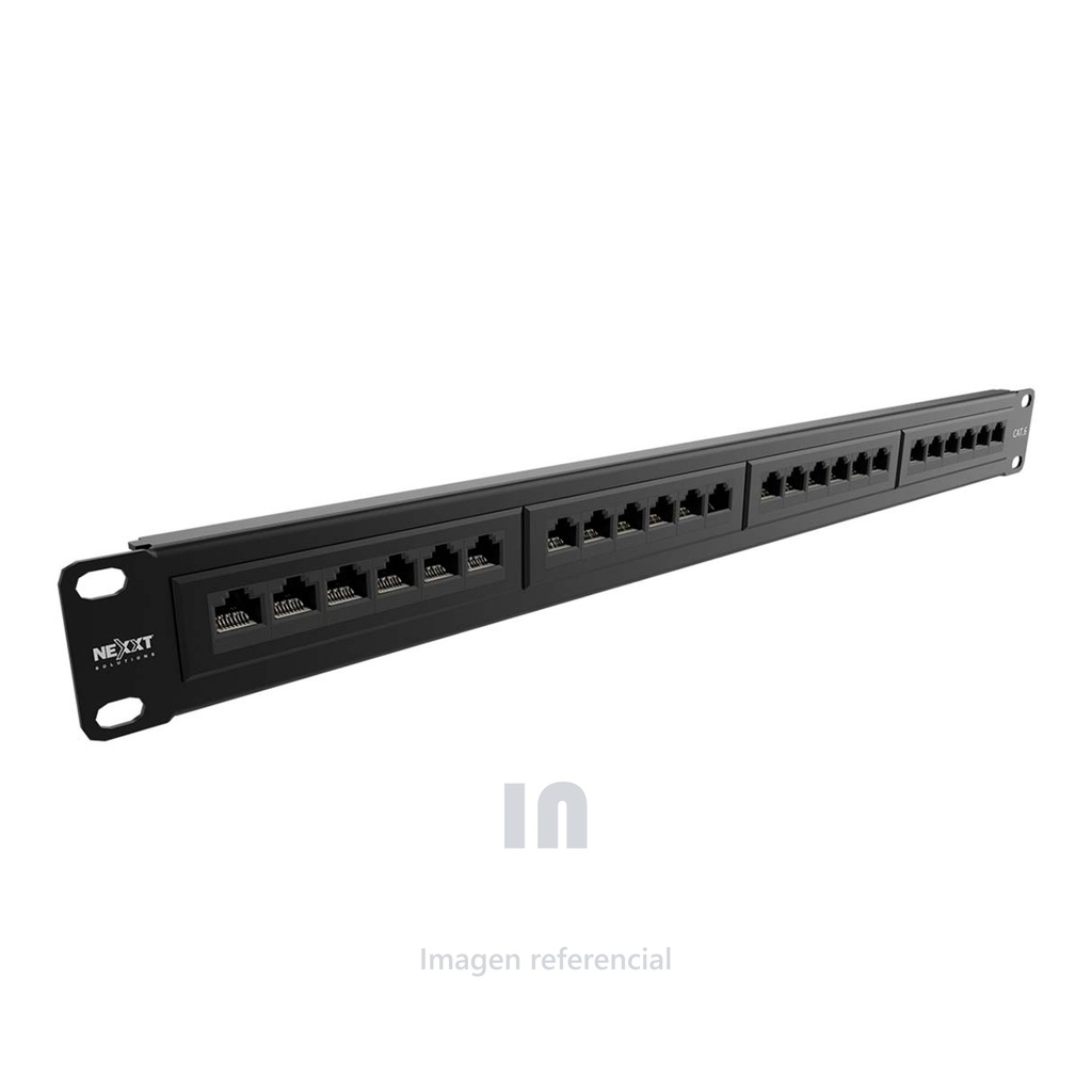 Patch panel para rack Cat.6 Pre-configurado, sin blindaje, tipo 110, esmalte negro, 24 puertos