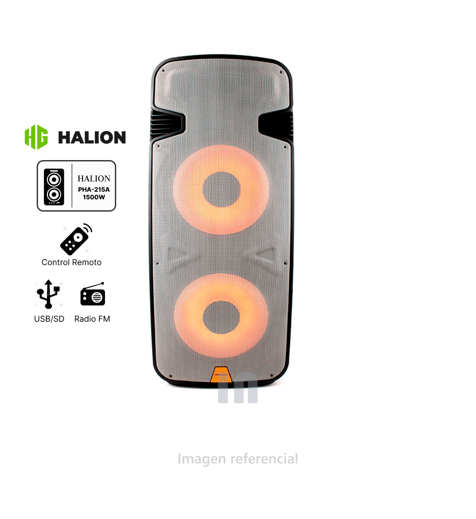 PARLANTE DOBLE HALION 2 X 15 PULG, PHA-215A 1500W, NEGRO CON GRIS, LUZ LED.