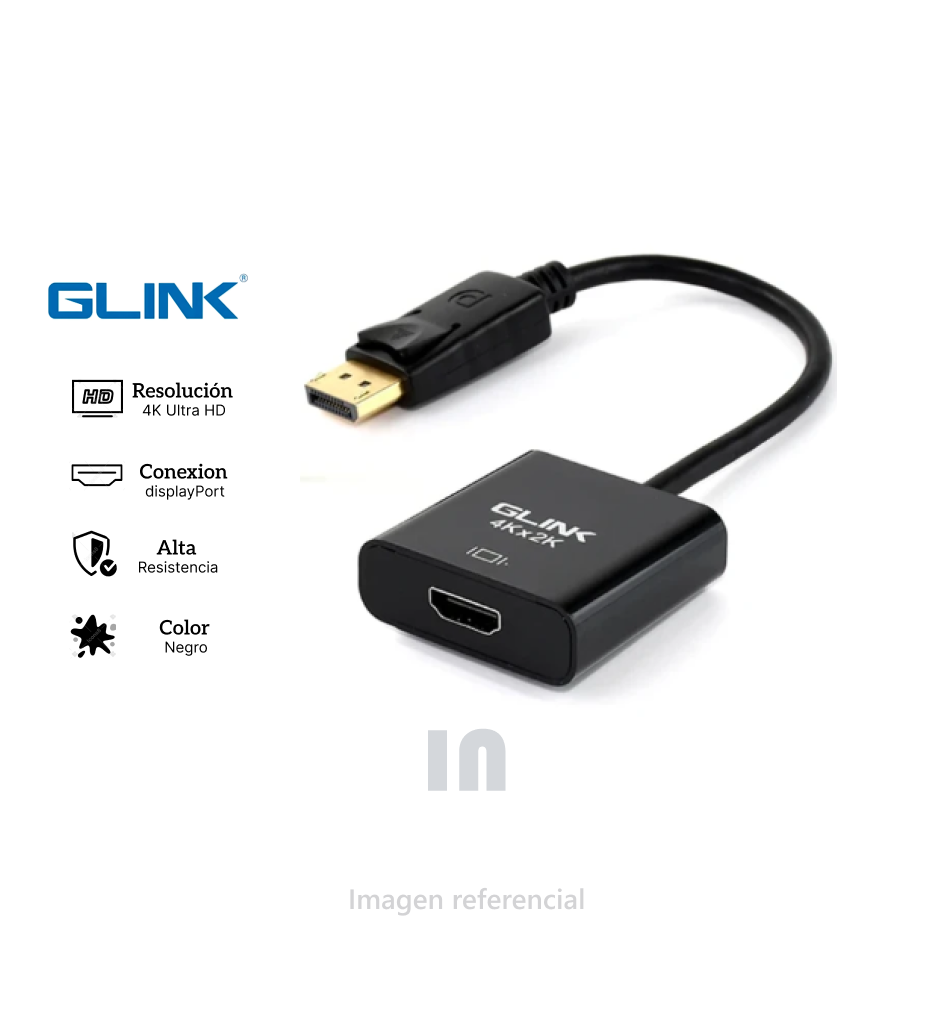 Adaptador DisplayPort a HDMI GLINK GL-020, 4K UHD, Audio y Video HD, Macho a Hembra