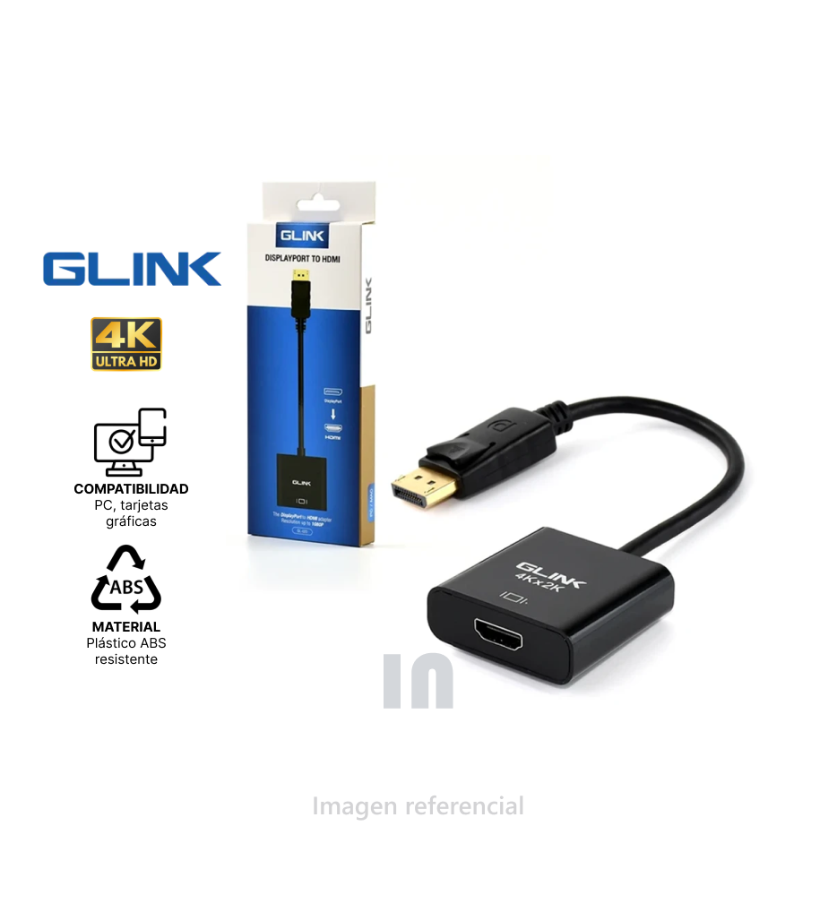 Adaptador DisplayPort a HDMI GLINK GL-020, 4K UHD, Audio y Video HD, Macho a Hembra