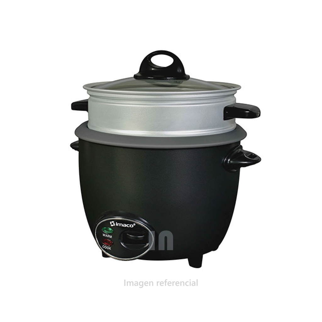 Olla arrocera con vaporera imaco 1.2 lts rc6es gris, antiadherente, incluye taza medidora y cuchara para servir.