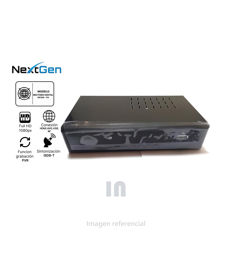 Sintonizador de TV Digital Terrestre Full HD | Con puerto USB  NextGen Digital NG168-11A / Sintonizador Decodificador ISDB-T  Negro.