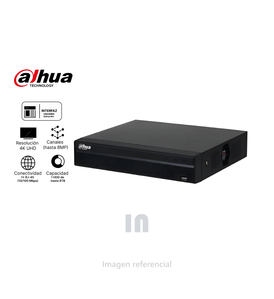 NVR Dahua DHI-NVR1108HS-8P-S3/H, 8 Canales IP 4K, 8MP, 8 Puertos PoE, Smart H.265