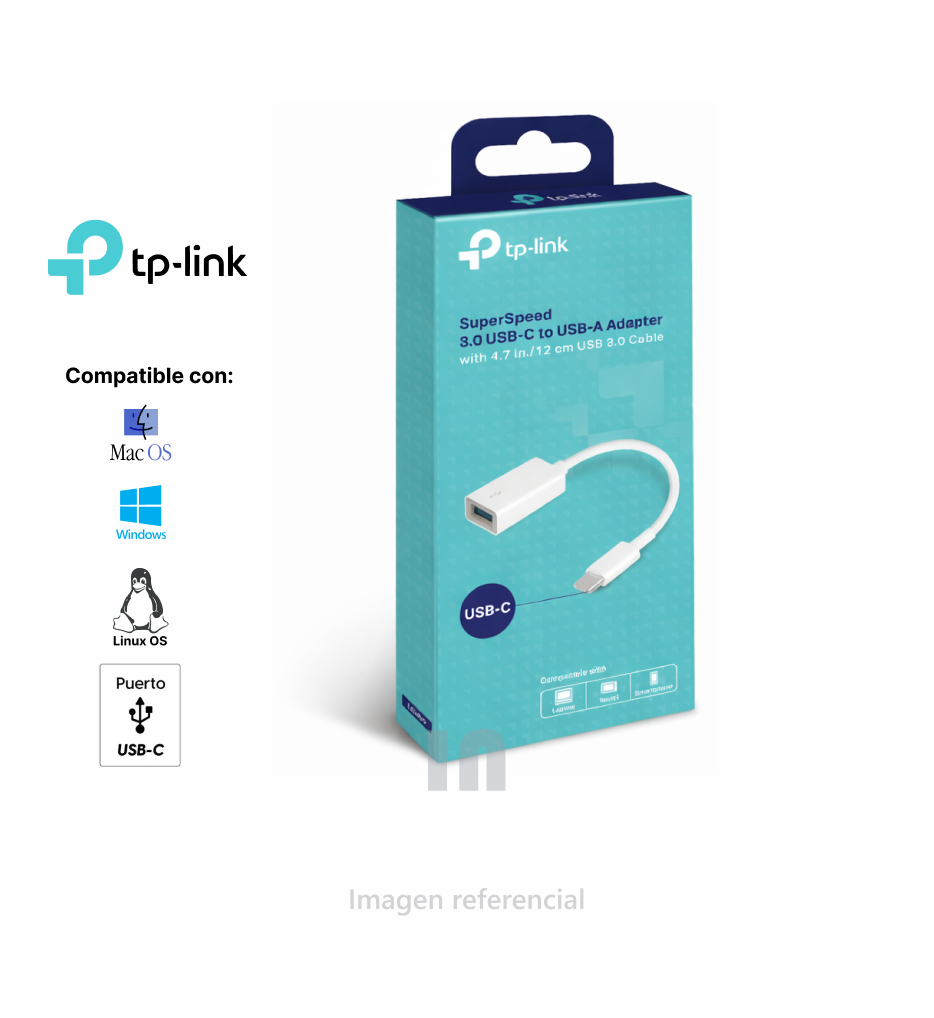 Adaptador OTG TP-Link UC400 USB-A Hembra a USB-C Macho, USB 3.0, Color Blanco
