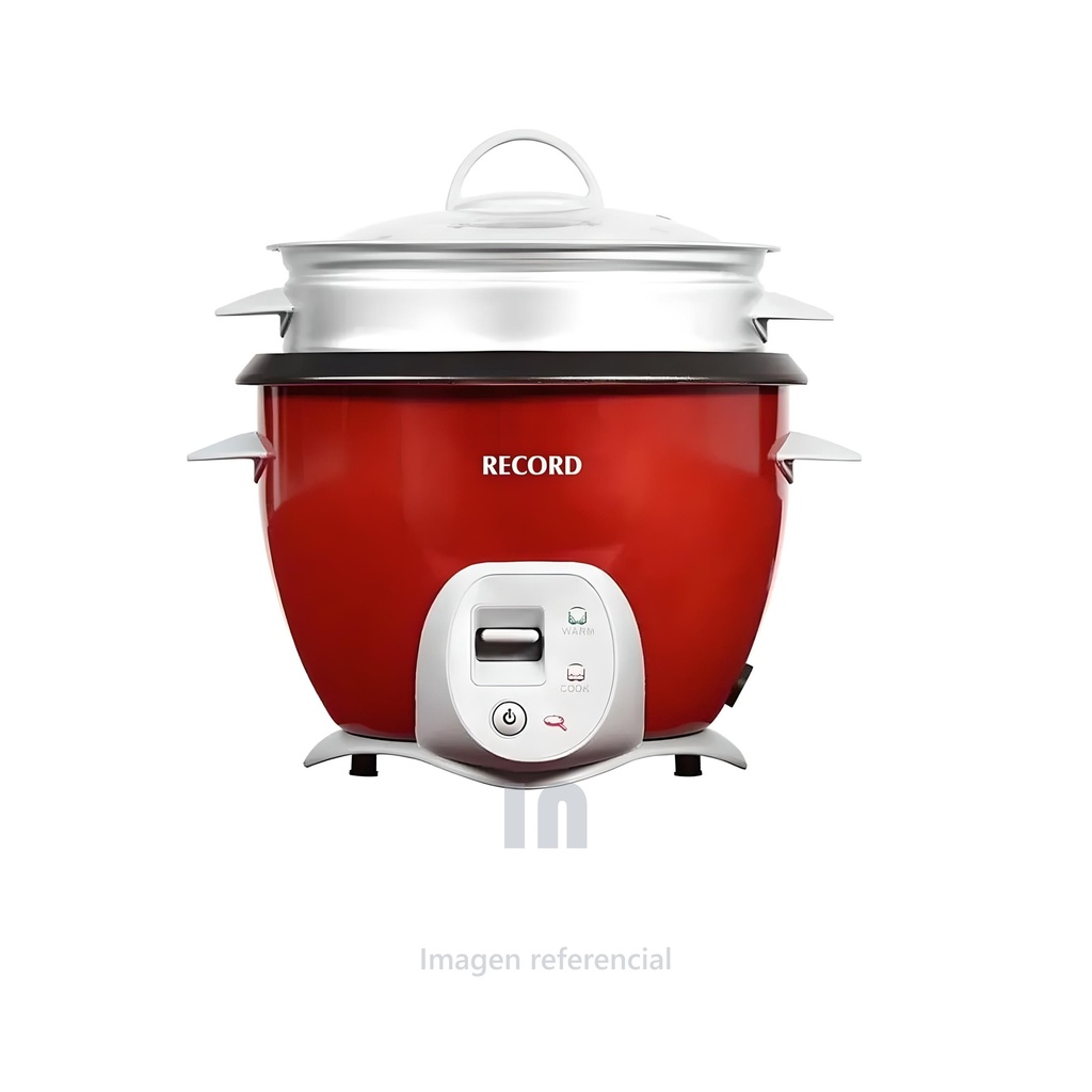 Olla arrocera Record 1.8l rec-clones101r rojo, rec-clones101r, capacidad 1.8 l, tazón antiadherente, tapa de vidrio templado, vaporera exterior en aluminio, 3 funciones (cocción, mantener caliente y sofrito), espátula y taza medidora, 600 watts, rojo.