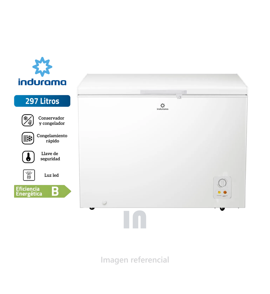 Congeladora Indurama CI-320BL 297L, Sistema Defrost, Iluminación LED, Llave de seguridad, 1 bandeja, 1 puerta, Blanco.