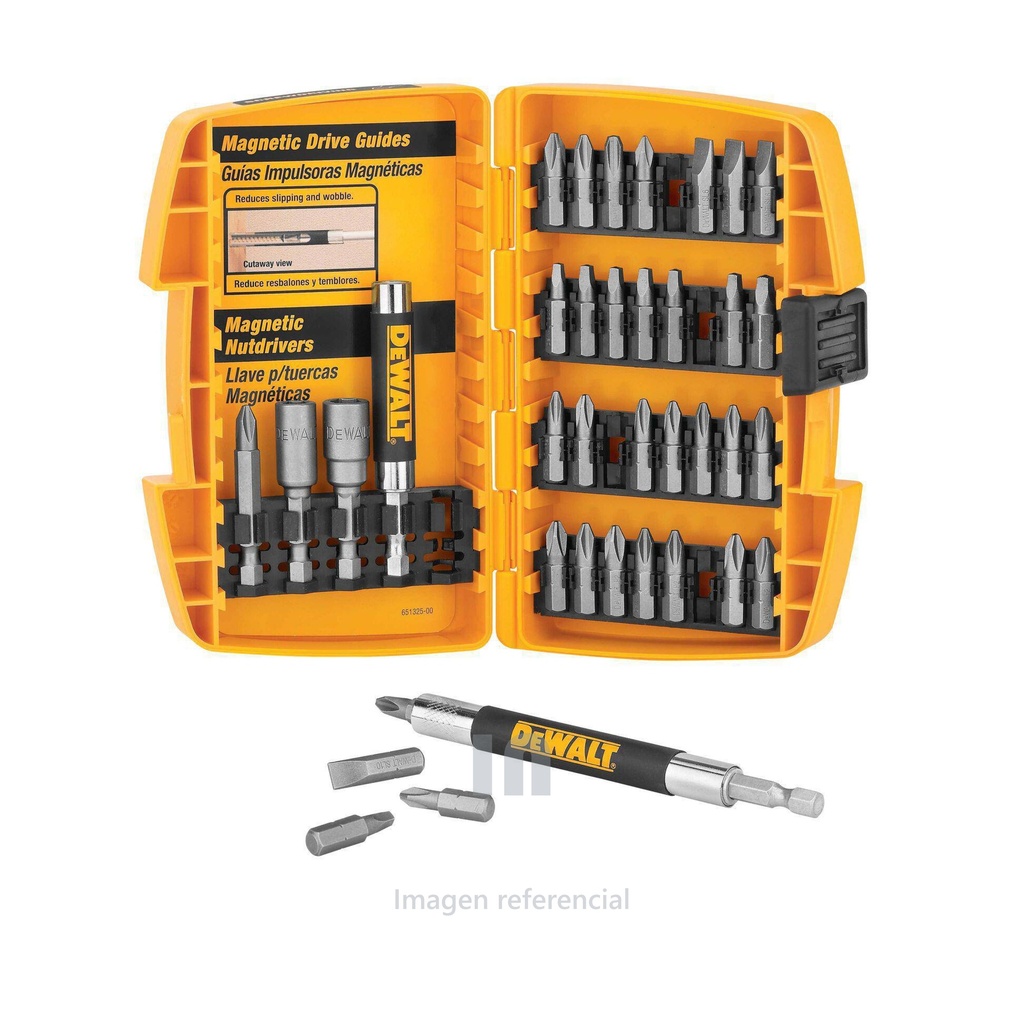 Set para Atornilladores 37 Piezas Dewalt DW2176, caja amarilla.