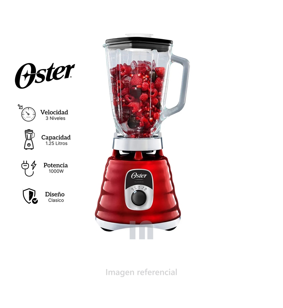 Licuadora clásica Oster 3 velocidades con perilla ergonómica 1000W BLST4126R rojo.