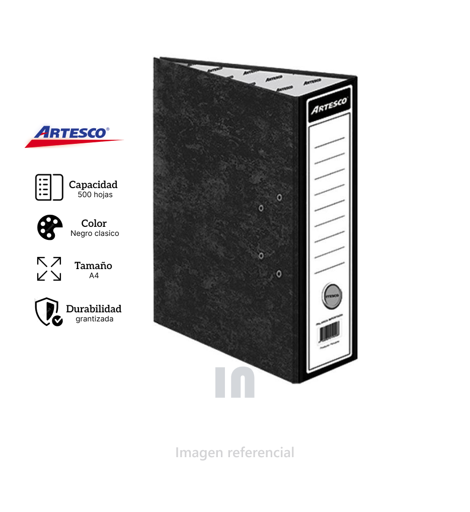 Archivador plastificado oficio de lomo ancho negro artesco.