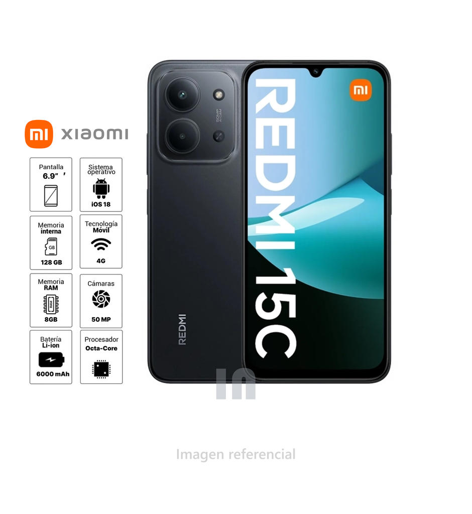 Xiaomi Redmi 15C – 8GB RAM, 128GB ROM, Pantalla 6.9”, Cámara 50MP y Batería 6000 mAh.