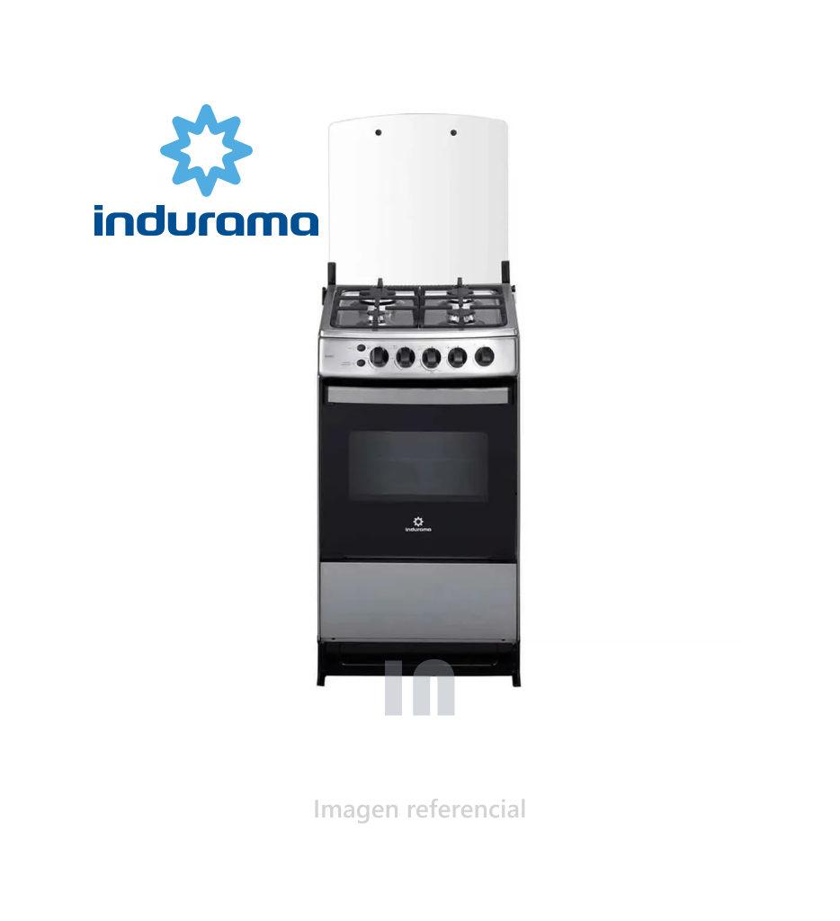 Cocina a gas Indurama coruña croma, 4 quemadores de hierro fundido, horno, gris.