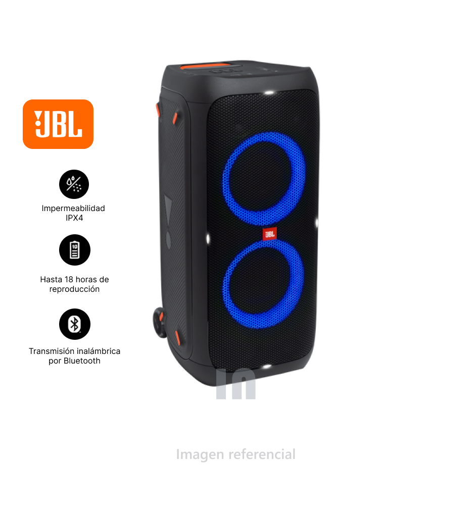 Parlante JBL PartyBox 310, 240W RMS, Bluetooth, Iluminación LED, 18h de Autonomía, Entradas Mic/Guitarra, Negro