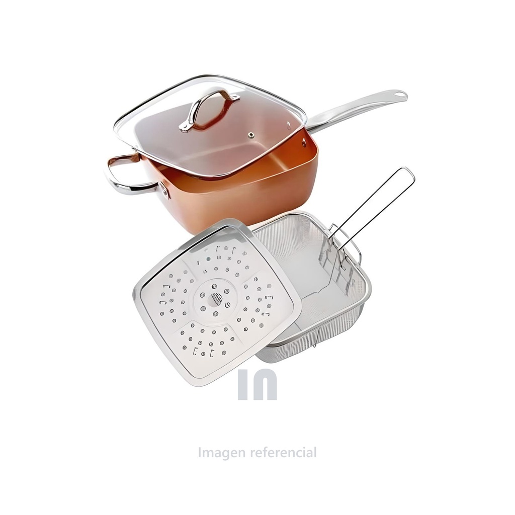 Sartén Cuadrada Freidora Antiadherente 4 Pzas copper chef, alemán, color cerámico.