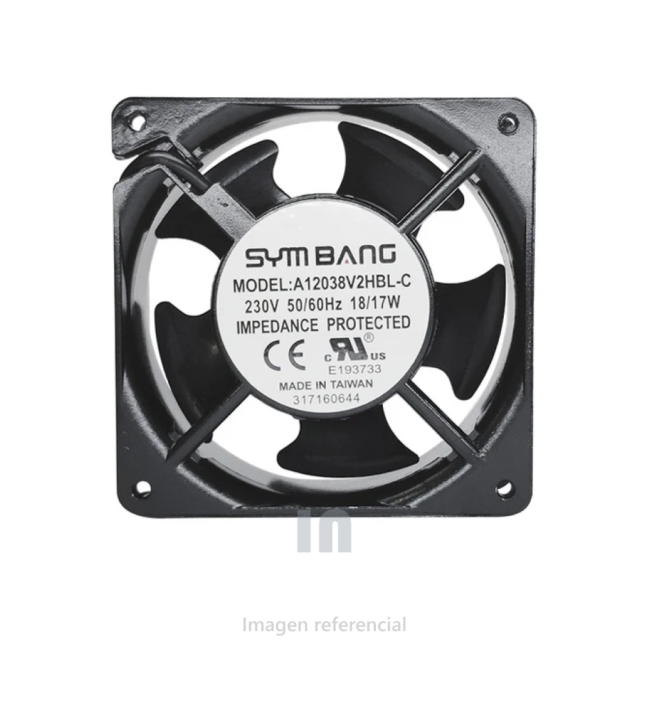 Ventilador SYMBANG A12038V2HBL-D, 120x120x38mm Voltaje de 220 vac, color negro
