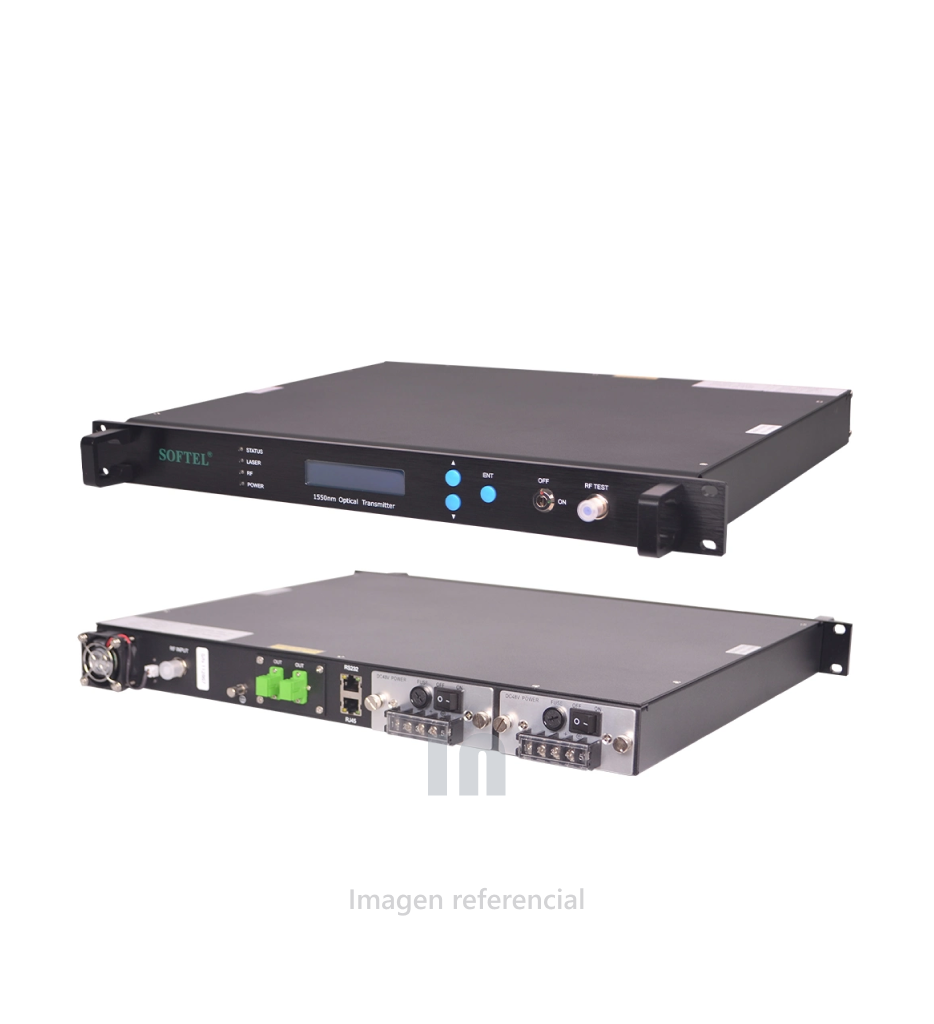 Transmisor óptico 1550nm (HE-16LT5010-25), modulación interna 1 x 10dbm, laser chino, doble fuente de 220v.