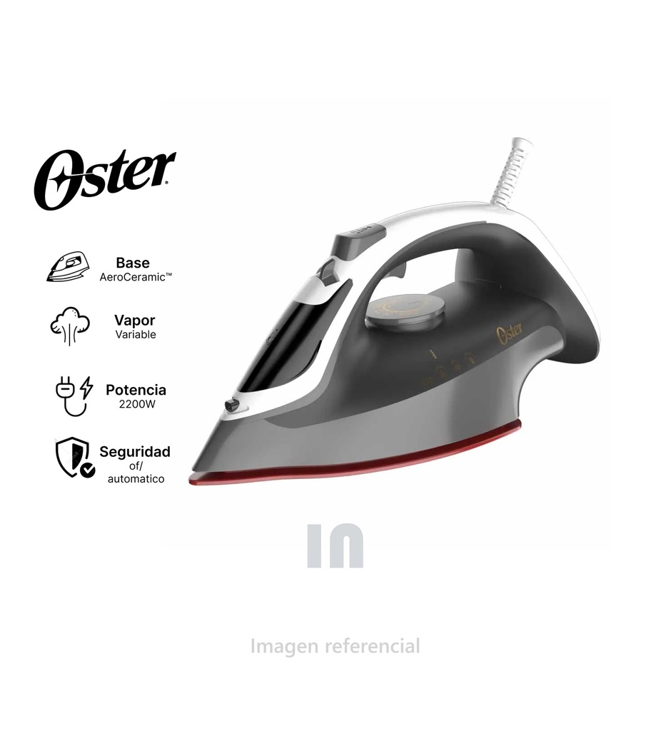 Plancha Oster GCSTAC6901-053, 2200W, Base Aero Cerámica, Sistema de Autolimpieza, Rojo
