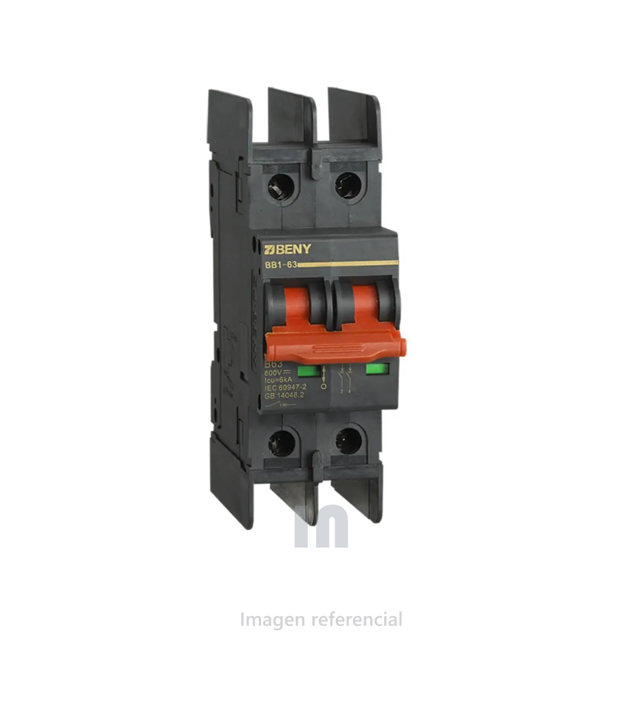 Termomagnético Interruptor BB1-63 ZBENY automático térmico contra cortocircuitos miniatura 1200V, 25A color negro.