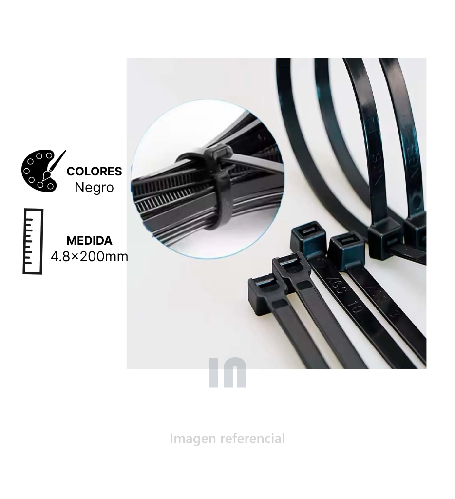 Cintillos de Seguridad nylon Atlantic 4.8x200mm (100u) Negro y blanco.